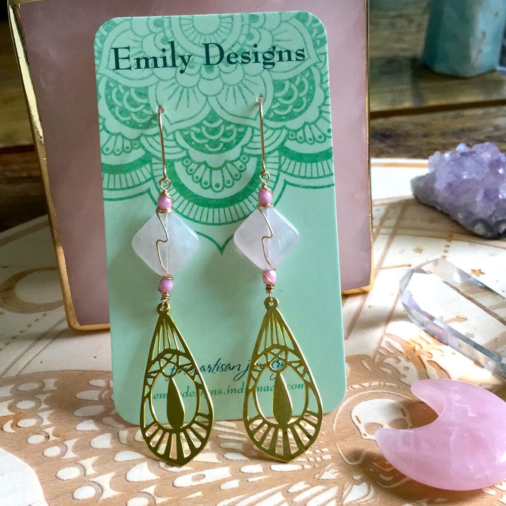 Rose quartz drop dangle earrings